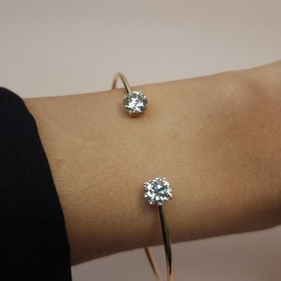 14Kt Gold 1.80Ct Lab Grown Diamond Open Cuff Bangle - Picture 1 of 2
